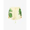 Farm Rio All-over Print Linen-blend Shorts With Elastic Drawstring Waist In Yellow