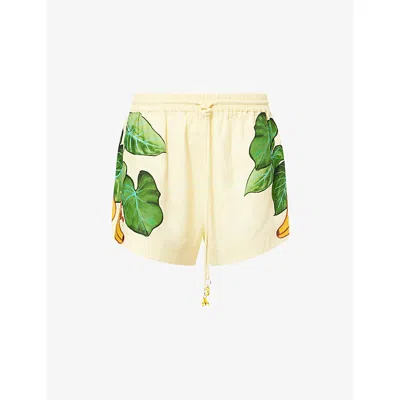 FARM RIO WOMENS BANANA AND GRAPES PRINTED LINEN-BLEND SHORTS BANANA YELLOW