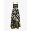 Farm Rio Womens Black Trip Souvenir Shoulder-straps Cotton-blend Maxi Dress In Multi