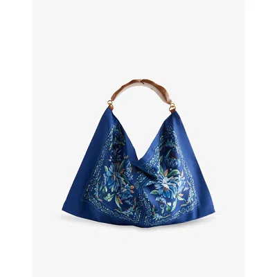Farm Rio Womens Printed Small Satin Scarf Bag Blue