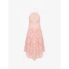 Farm Rio Womens Blush Pink Palm Tree Embroidered Cotton Midi Dress