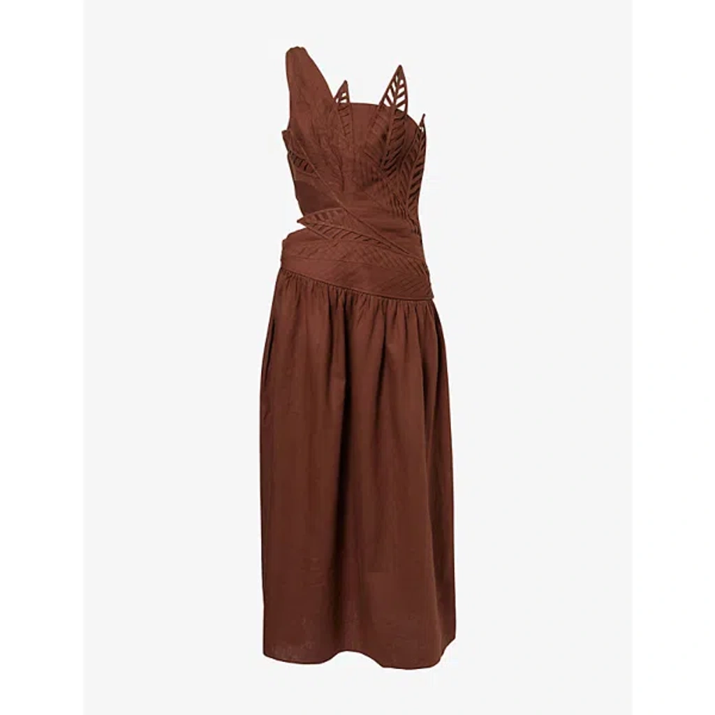 chinese dress ladies Red Artisanal Cut-Out Embroidered Euroflax  Premium Linen Maxi Dress