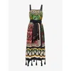 Farm Rio Coconut Tree Mixed Scarf Print Strapless Linen Blend Dress