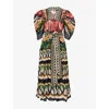 Farm Rio Womens Coconut Tree Flow Ruffled Cotton-poplin Maxi Dress
