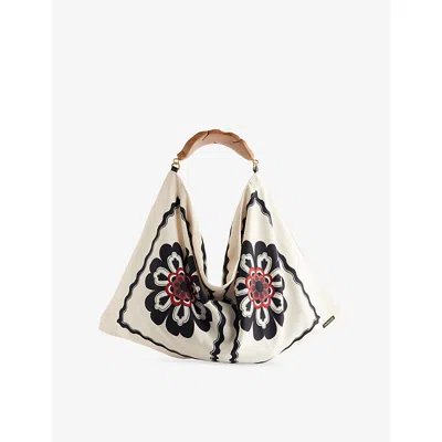 Farm Rio Womens Cream Printed Medium Satin Scarf Bag In White