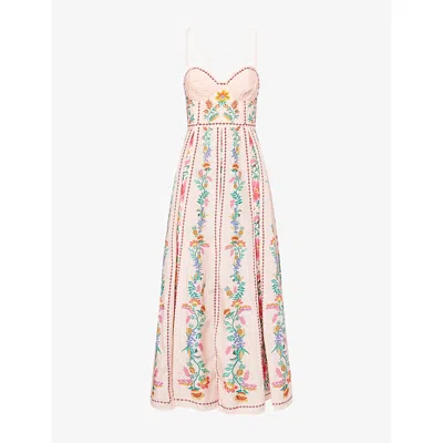 Farm Rio Womens Delicate Forest Pink Delicate Forest Shoulder-straps Cotton-blend Maxi Dress