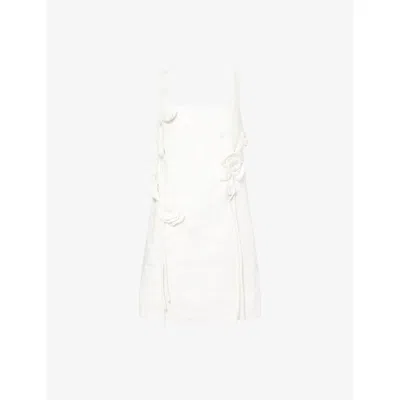 Farm Rio Womens Off-white Embellished Shoulder-straps Linen Mini Dress