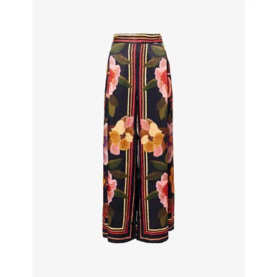 Farm Rio Wrap-effect Pleated Floral-print Twill Wide-leg Pants In Multi
