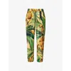 Farm Rio Womens Bananart Yellow Elasticated-waistband Printed Straight-leg Mid-rise Satin Trousers In Bananart Yellow