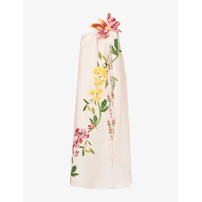 Farm Rio Womens  Garden Terrace Floral-motif Linen Maxi Dress In Garden Terrace Pink