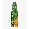Farm Rio Womens Halter Bead-fringe Sleeveless Cotton-linen Midi Dress Toucan Tree Green In Multi