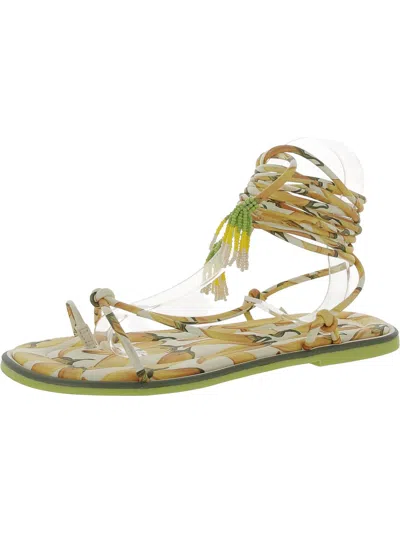 Farm Rio Womens Faux Leather Strappy Slingback Sandals In Green