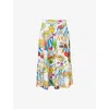 Farm Rio Womens Fresh Table Off-white Fresh Table Pleated Linen-blend Midi Skirt In Multi