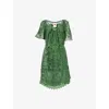 Farm Rio Womens  Pineapple Guipure Short-sleeves Woven Mini Dress