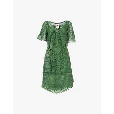Farm Rio Womens  Pineapple Guipure Short-sleeves Woven Mini Dress