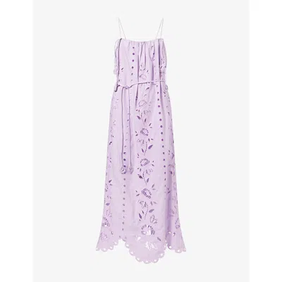 Farm Rio Womens  Richelieu Embroidered Linen-blend Maxi Dress