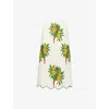 Farm Rio Womens Maracana Bird Pearl Graphic-pattern Scalloped Linen Midi Skirt Xs