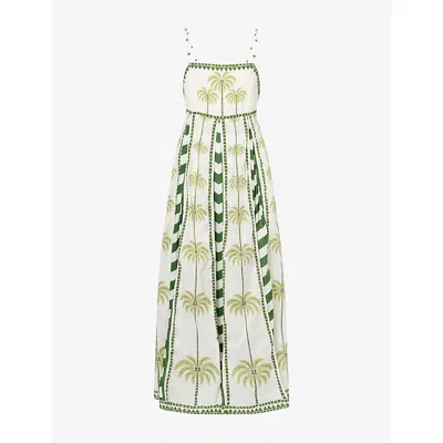 Farm Rio Womens Milani Off-white Milani Coco-palm Print Cotton Maxi Dress In Multi