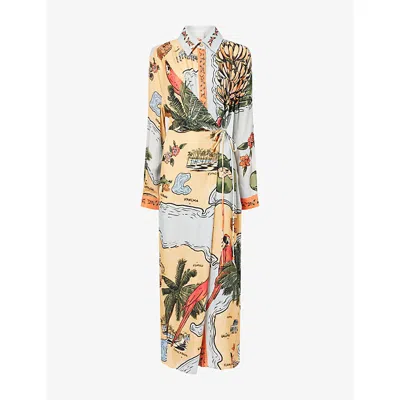 Farm Rio Womens Multi Beaches Path Printed Woven Midi Dress
