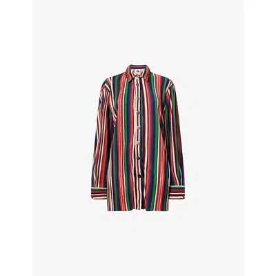 Farm Rio Womens  Pipa Stripes Pleated Woven Shirt