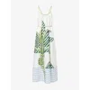 Farm Rio Womens  Banana Tree Shoulder-straps Linen Maxi Dress