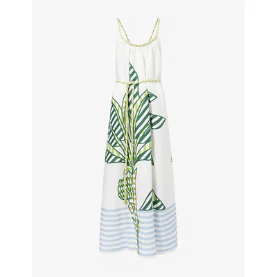 Farm Rio Womens  Banana Tree Shoulder-straps Linen Maxi Dress