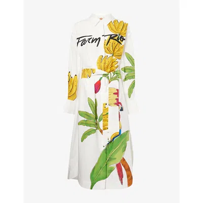 Farm Rio Womens Off-white Belted Long-sleeves Cotton-poplin Chemise
