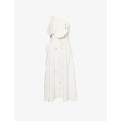 Farm Rio Womens Off-white Garden Sleeveless Linen-blend Midi Dress