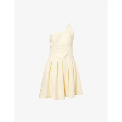 Farm Rio Womens Off-white Lea One-shoulder Linen-blend Mini Dress