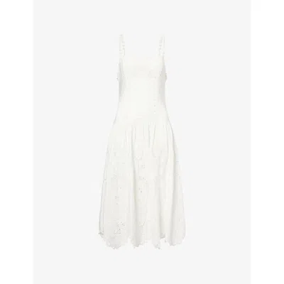 Farm Rio Womens Richilieu Embroidered Linen-blend Midi Dress Off-white Xs