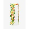Farm Rio Womens Picnic Flowers Off-white Picnic Flowers High-waist Linen Midi Skirt