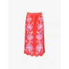 Farm Rio Porcelain Garden Embroidered Scallop-hem Midi Skirt