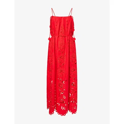 Farm Rio Womens Richelieu Embroidered Linen-blend Maxi Dress Xs