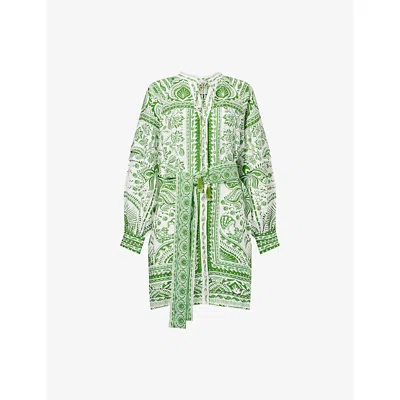 Farm Rio Womens  River Ride Belted Linen-blend Mini Dress