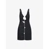 Farm Rio Womens Black Rose Pipping V-neck Linen-blend Mini Dress Xs
