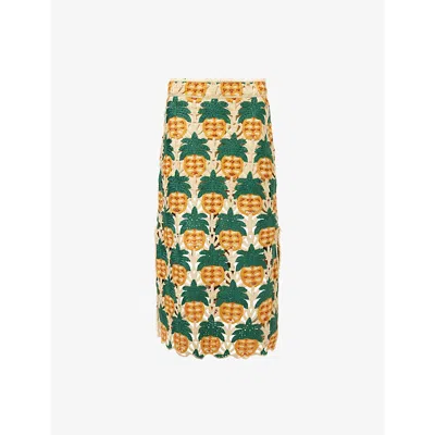 Farm Rio Womens  Pineapple Crochet Woven Midi Skirt