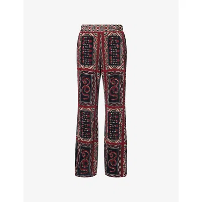 Farm Rio Womens Scarves Black Graphic-print Pleated Woven Trousers