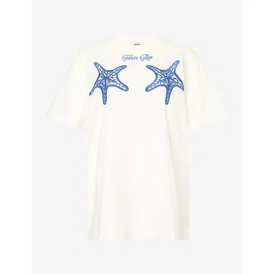 Farm Rio Womens Starfish-embroidered Cotton T-shirt Off-white Xl