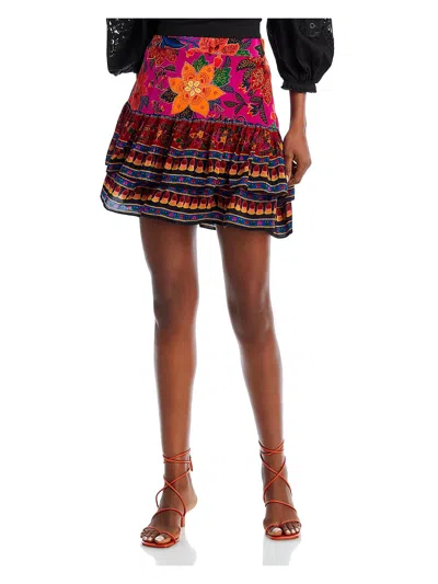 Farm Rio Womens Tiered Short Mini Skirt In Multi
