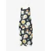 Farm Rio Womens Black Trip Souvenir Wavy-trims Linen Maxi Dress