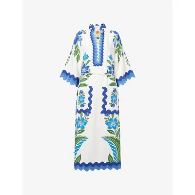 Farm Rio Womens  Tropicance Belted Linen-blend Midi Dress