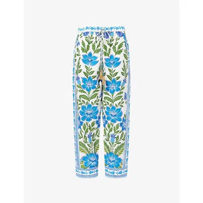 Farm Rio Womens  Tropicance Drawstring Linen-blend Trousers