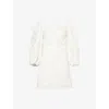 Farm Rio Womens White Embroidered Balloon-sleeves Linen Mini Dress