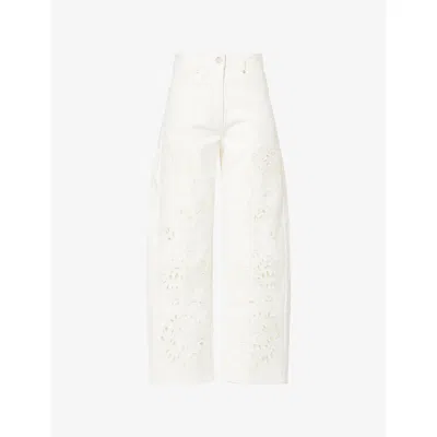 Farm Rio Womens White Richelieu Cut-out Denim Jeans Xs