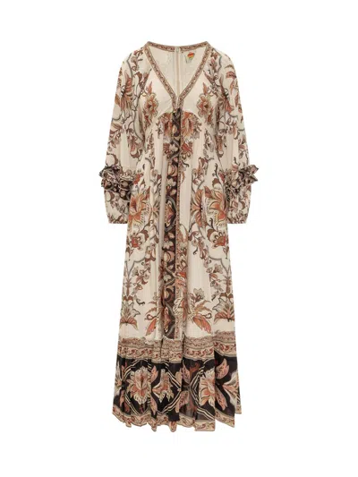 Farm Rio Majestic Garden Ruffled Floral-print Dress In Blue