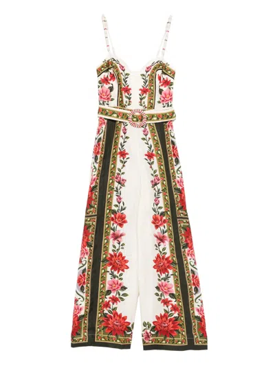 Farm Rio Wonder Rio Sand Sleeveless Maxi Jumpsuit In White