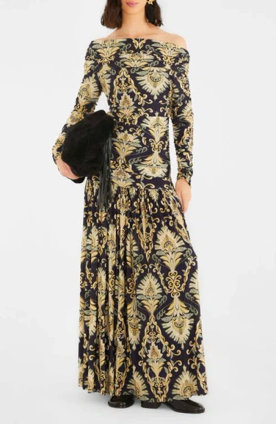 Farm Rio Wonderful Arabesque Off-the-shoulder Printed Stretch-jersey Maxi Dress In Animal Print