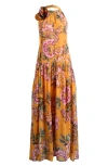 Farm Rio Wonderful Bouquet Halter Maxi Dress In Orange