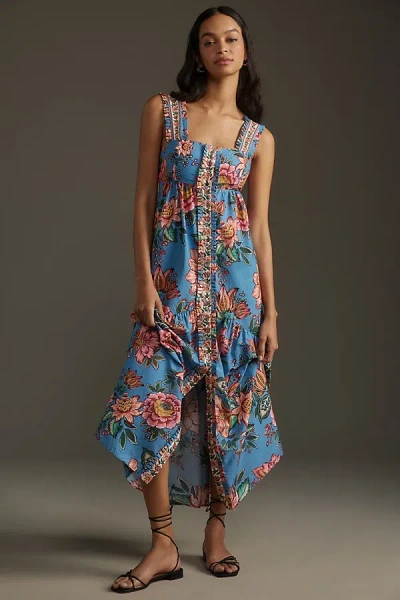 Farm Rio Wonderful Bouquet Sleeveless Midi Dress In Blue