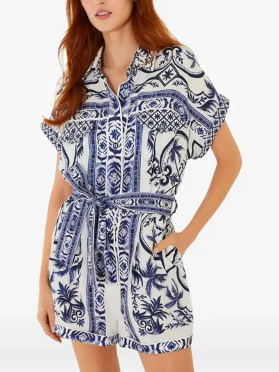 Farm Rio Wonderful City Printed Linen Jumpsuit In Blue